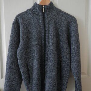 Men's small, full zip blue/gray cashmere/wool blend lined sweater.